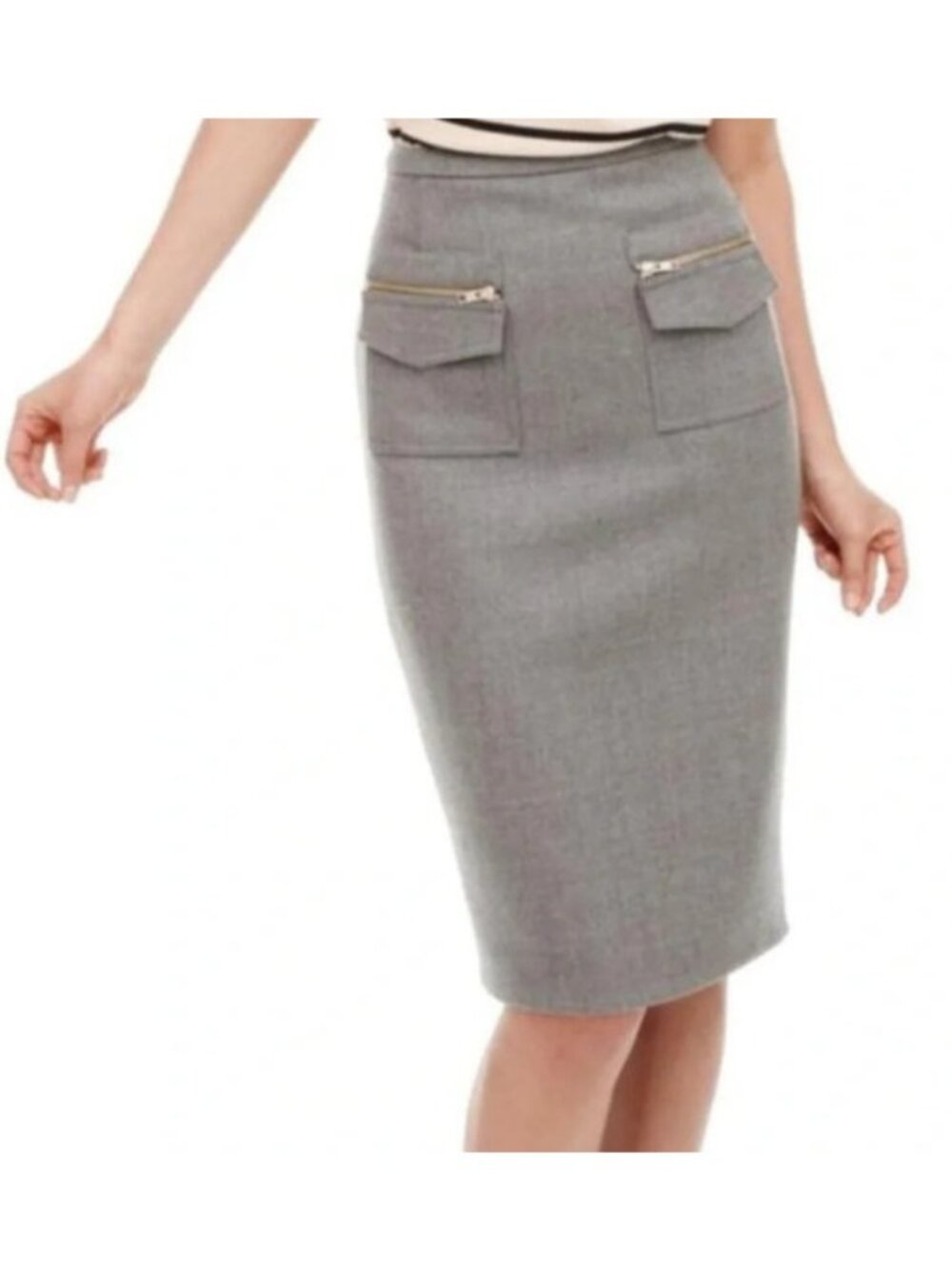 J. Crew Gray Wool Zipper Pocket Pencil Skirt, Size 4